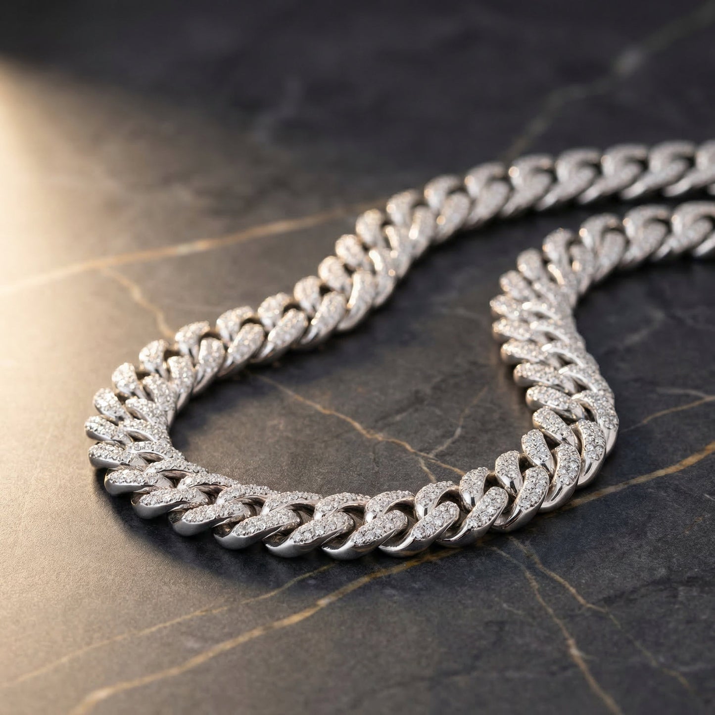 14mm Miami Prong Link Chain - White Gold